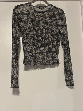 Originality Floral Mesh Long Sleeve Top - Black & Cream